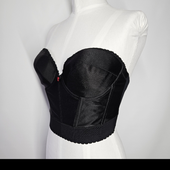 Carnival Size 38C Corset Bra Vintage Black Longline Strapless Low Back Satin - Picture 2 of 12